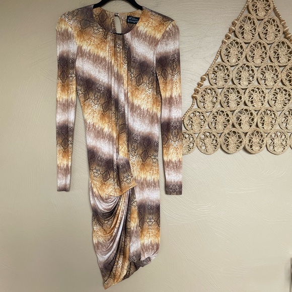 Torn by Ronny Kobo Snakeskin Print Body Con Ruched Mini Dress, Size Small - Picture 5 of 12